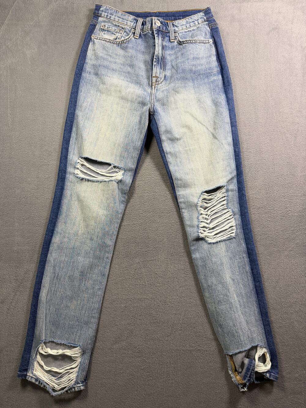 7 For All Mankind Jeans Size 27 Distressed Two Tone Two-Color Side Stripe Denim